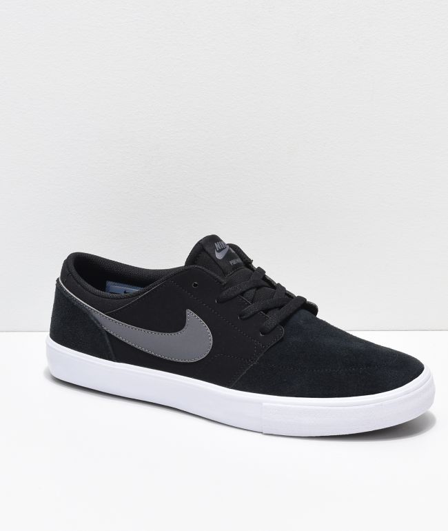 nike sb portmore ii black & white canvas skate shoes